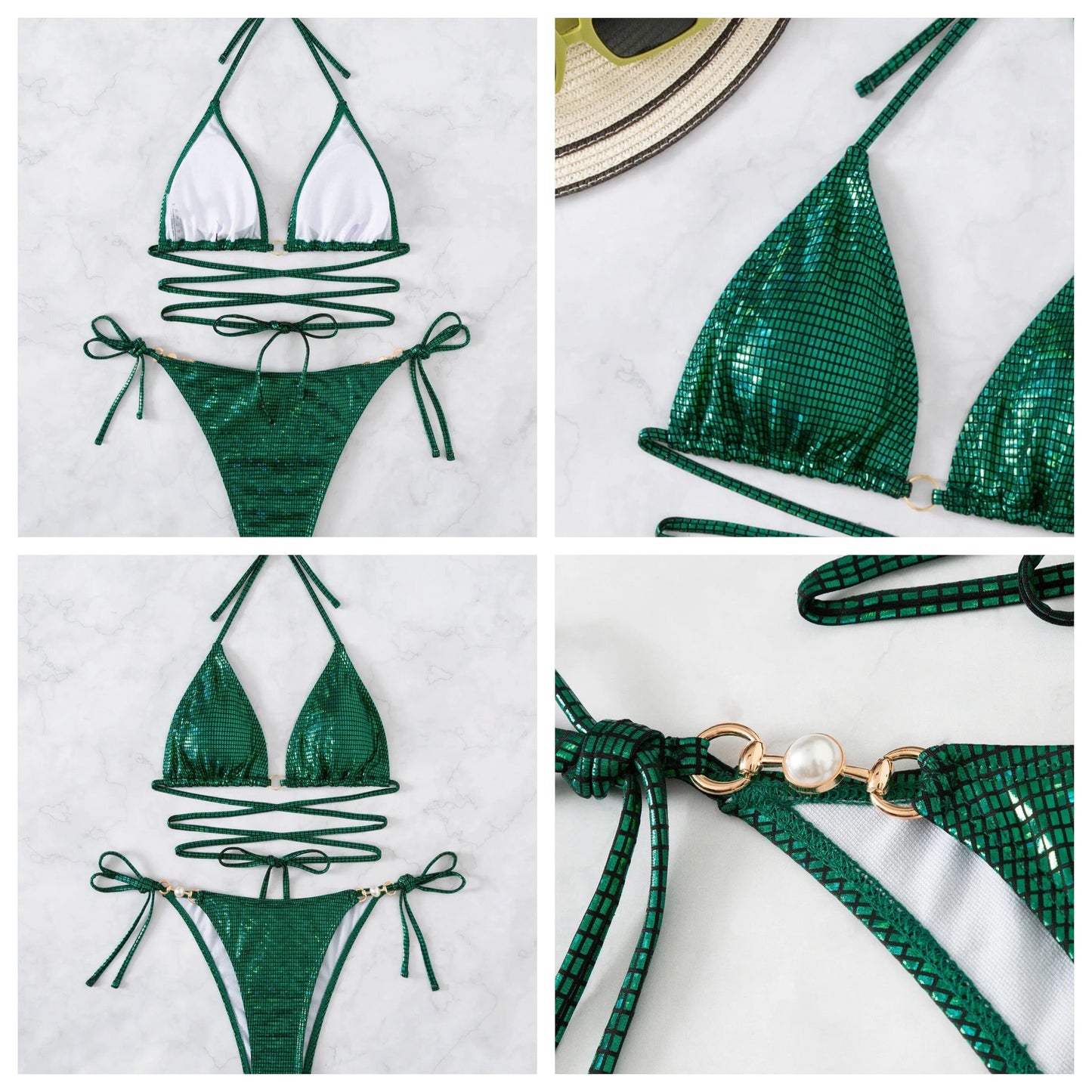 Green Metallic String Bikini