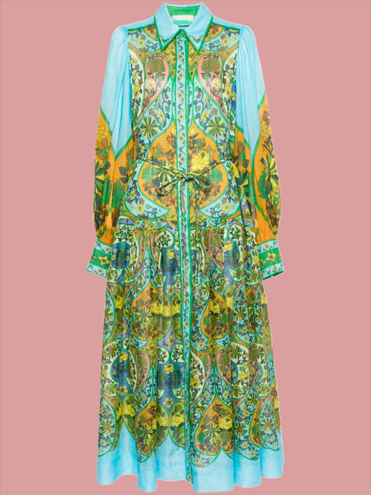 Amber Green Floral Print Midi Dress