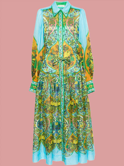 Peacock Print Midi Dress