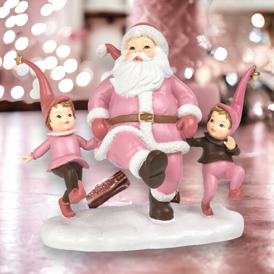 10in Pink Santa w/Elves