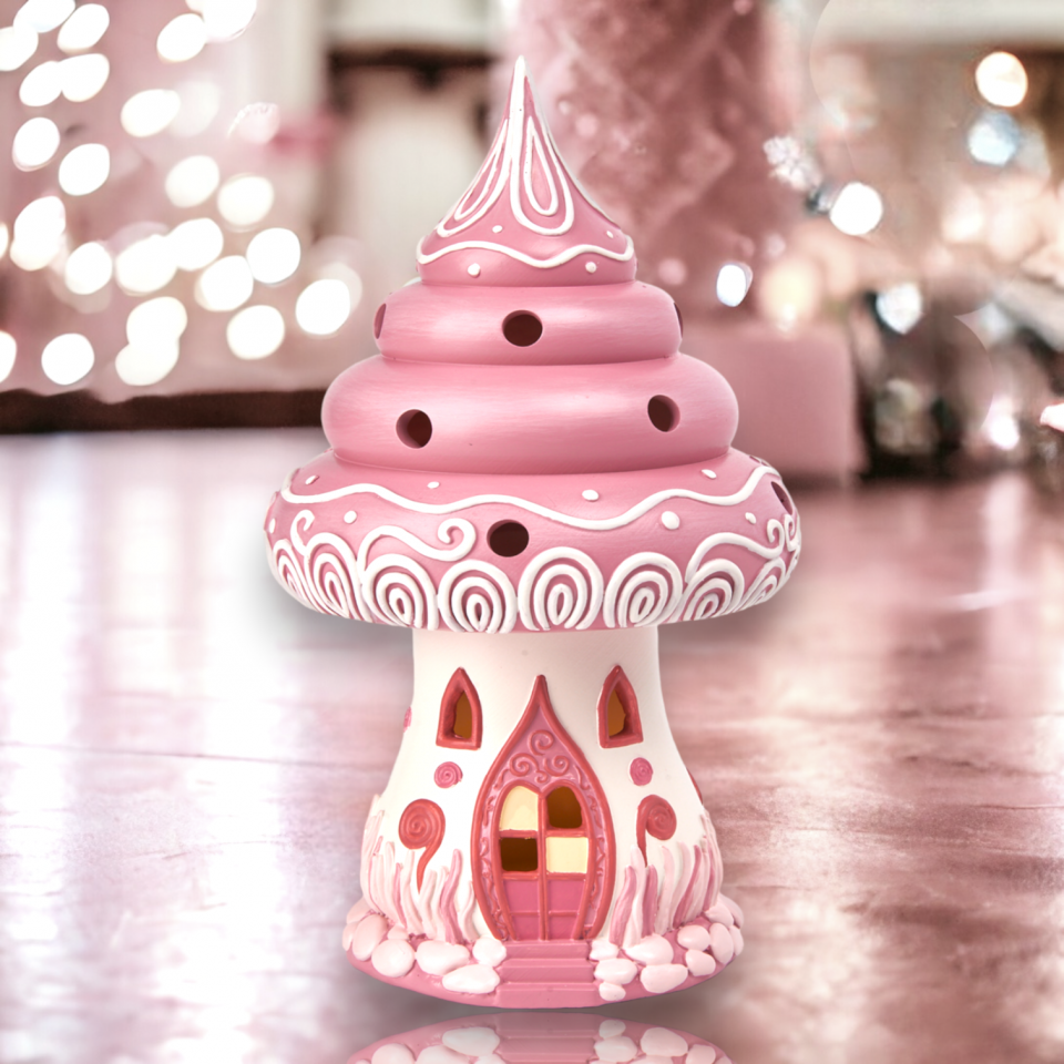 9in LED Pink Candy House