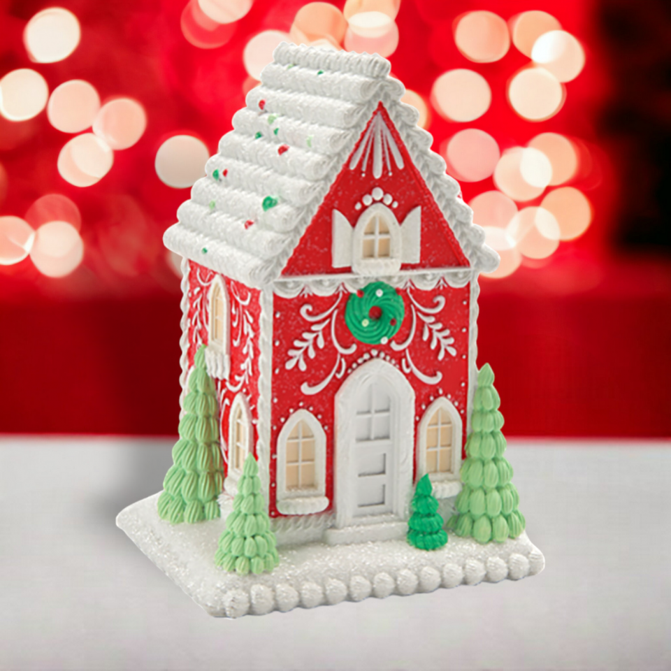 10" Red Gingerbread House