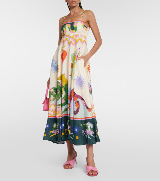 Floral printed linen midi dress