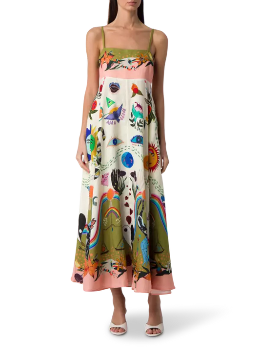Seeker printed linen midi dress