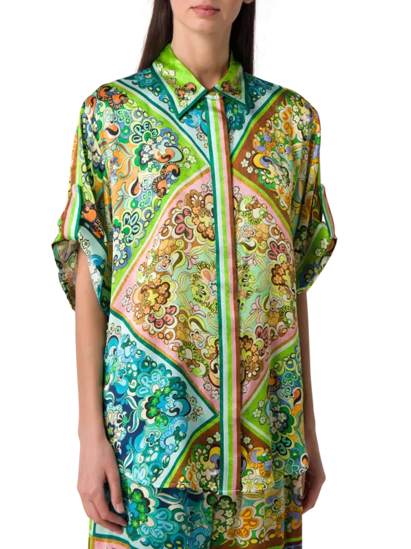 Kaleidoscope Silk Satin Short Sleeve Shirt