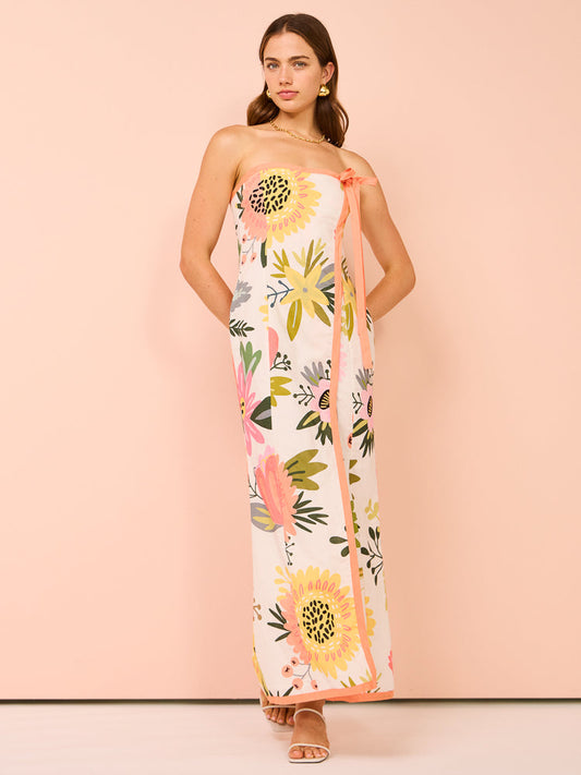 Melon Bloom Strapless Maxi