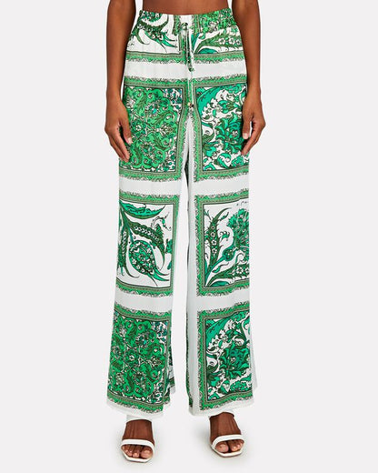 Green Tiles Wide Leg Silk Pant