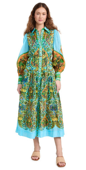 Peacock Print Midi Dress