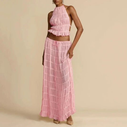 Halter Skirt Set Pink