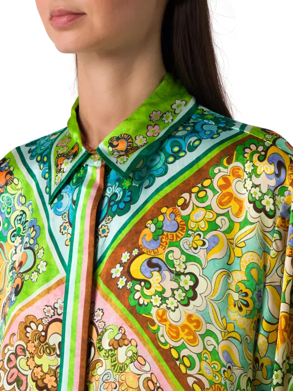 Kaleidoscope Silk Satin Short Sleeve Shirt