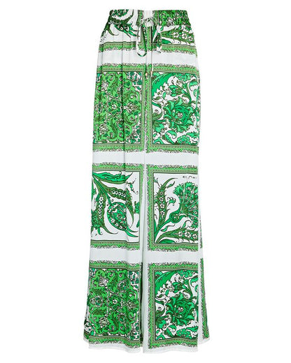 Green Tiles Wide Leg Silk Pant