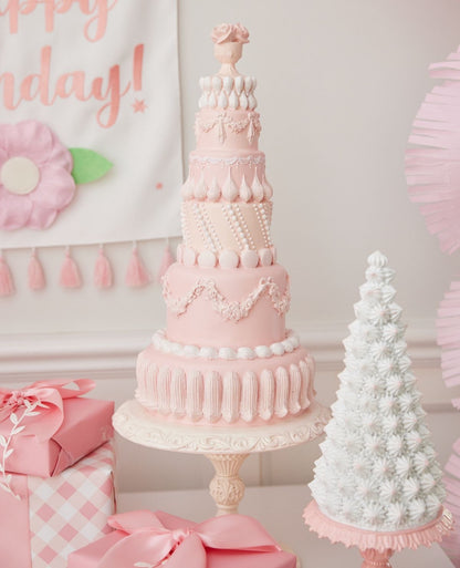 Large Pink Tiered Cake On Pedestal