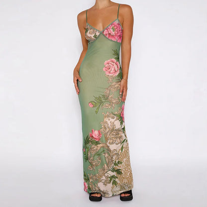 Floral Slip Dress Green