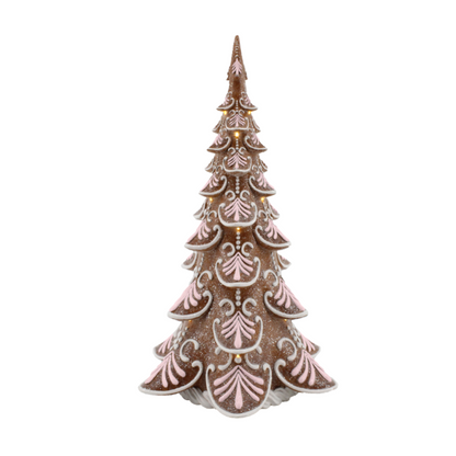 Gingerbread LED LIghted Tree Trimmed in Pink Icing