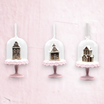 Set of 6 Gingerbread Desserts in Glass Dome Ornaments