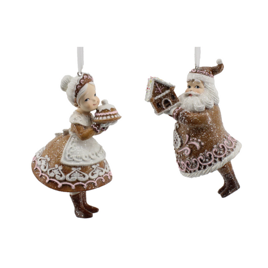 Set of 6 Santa & Mrs Clause Gingerbread Ornaments
