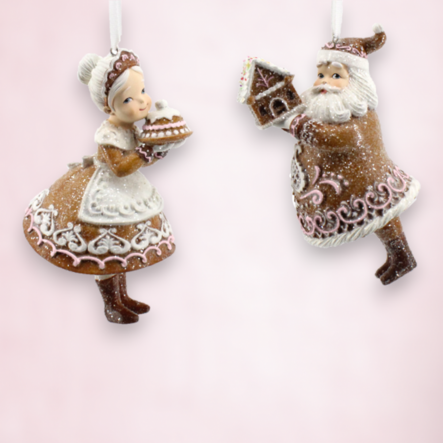 Set of 6 Santa & Mrs Clause Gingerbread Ornaments