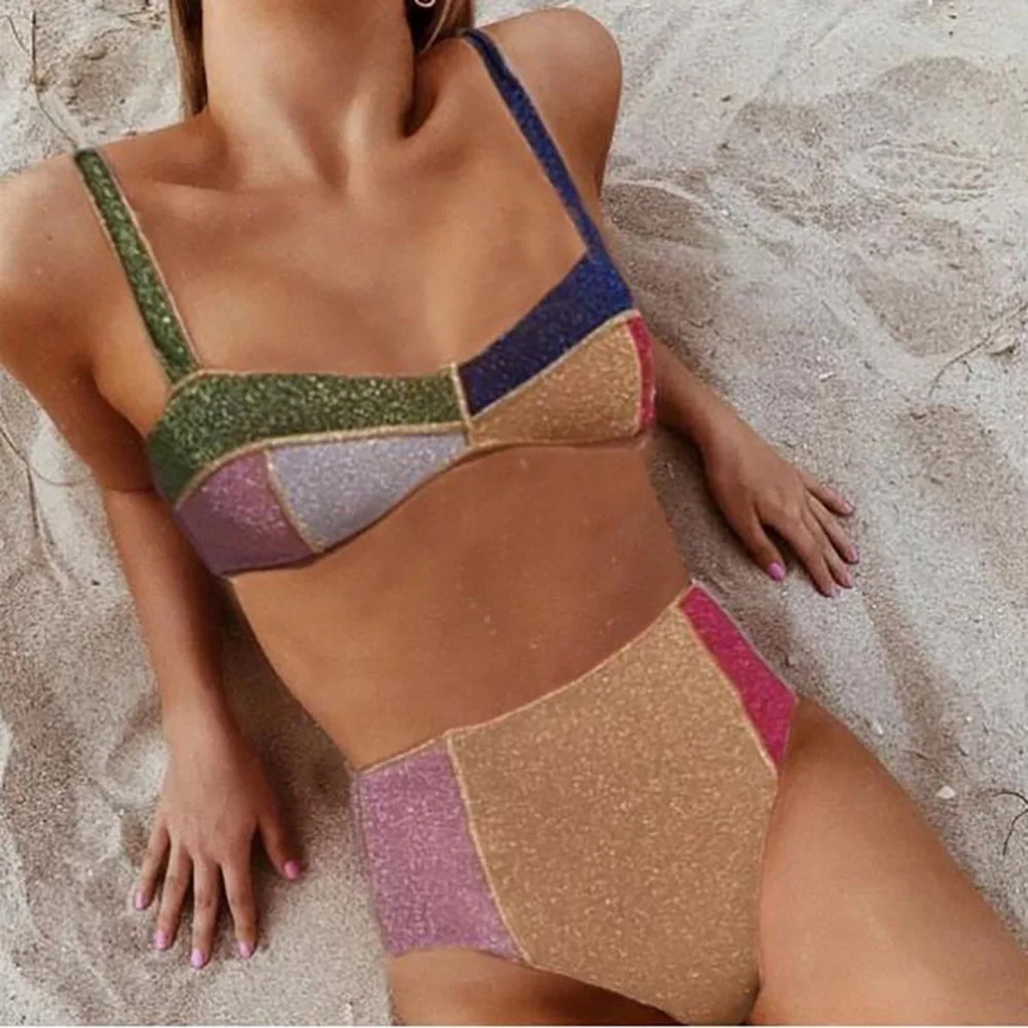 Color Block Glitter Bikini