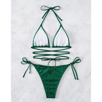 Green Metallic String Bikini