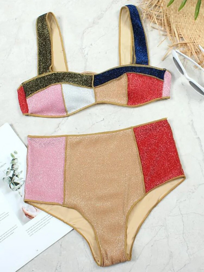 Color Block Glitter Bikini