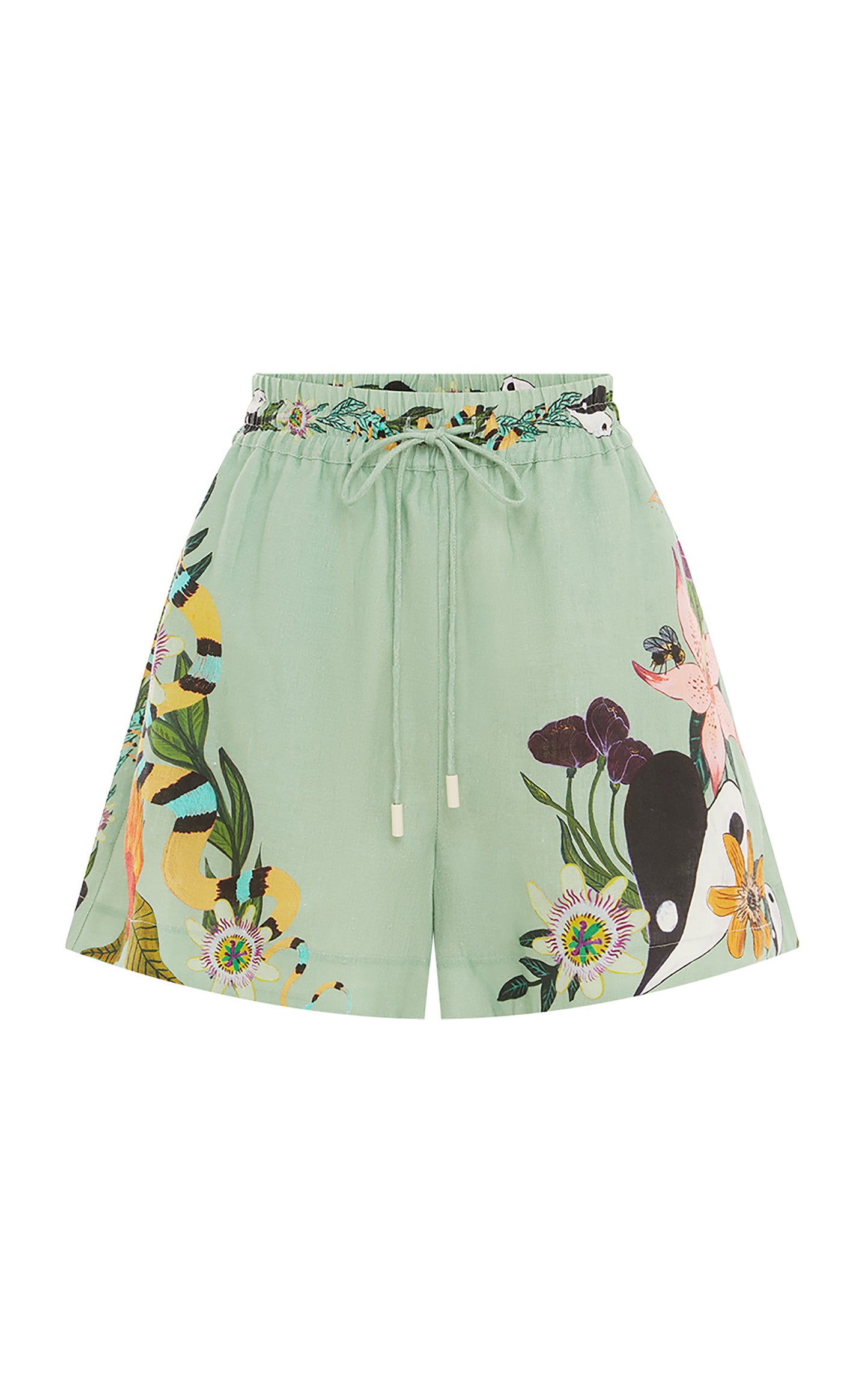 Minty Relaxed Floral Linen Drawstring Shorts