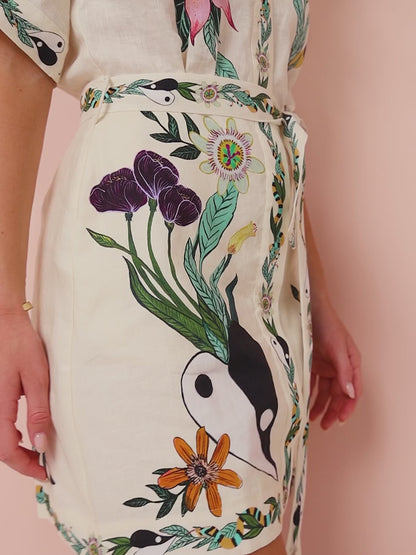 Luna Floral Linen Belted Mini Dress