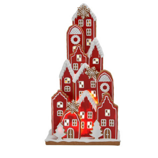 Red Stacked Gingerbread Village