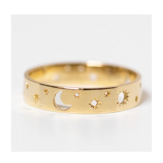 Gold Moon and Stars Cutout Ring