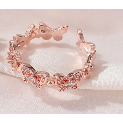 Rose Gold Crystal Butterfly Ring