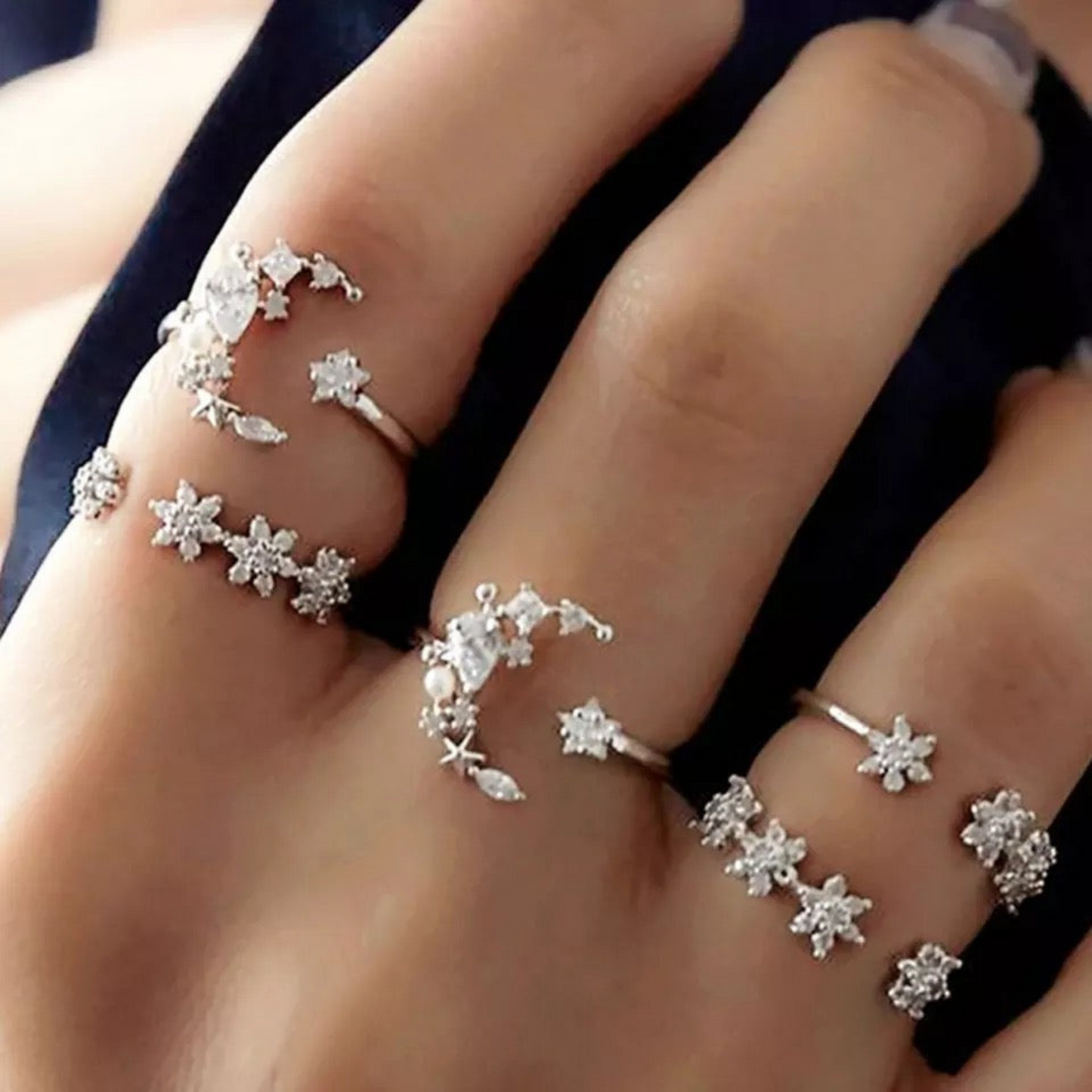 Crystal Crescent Moon Rings