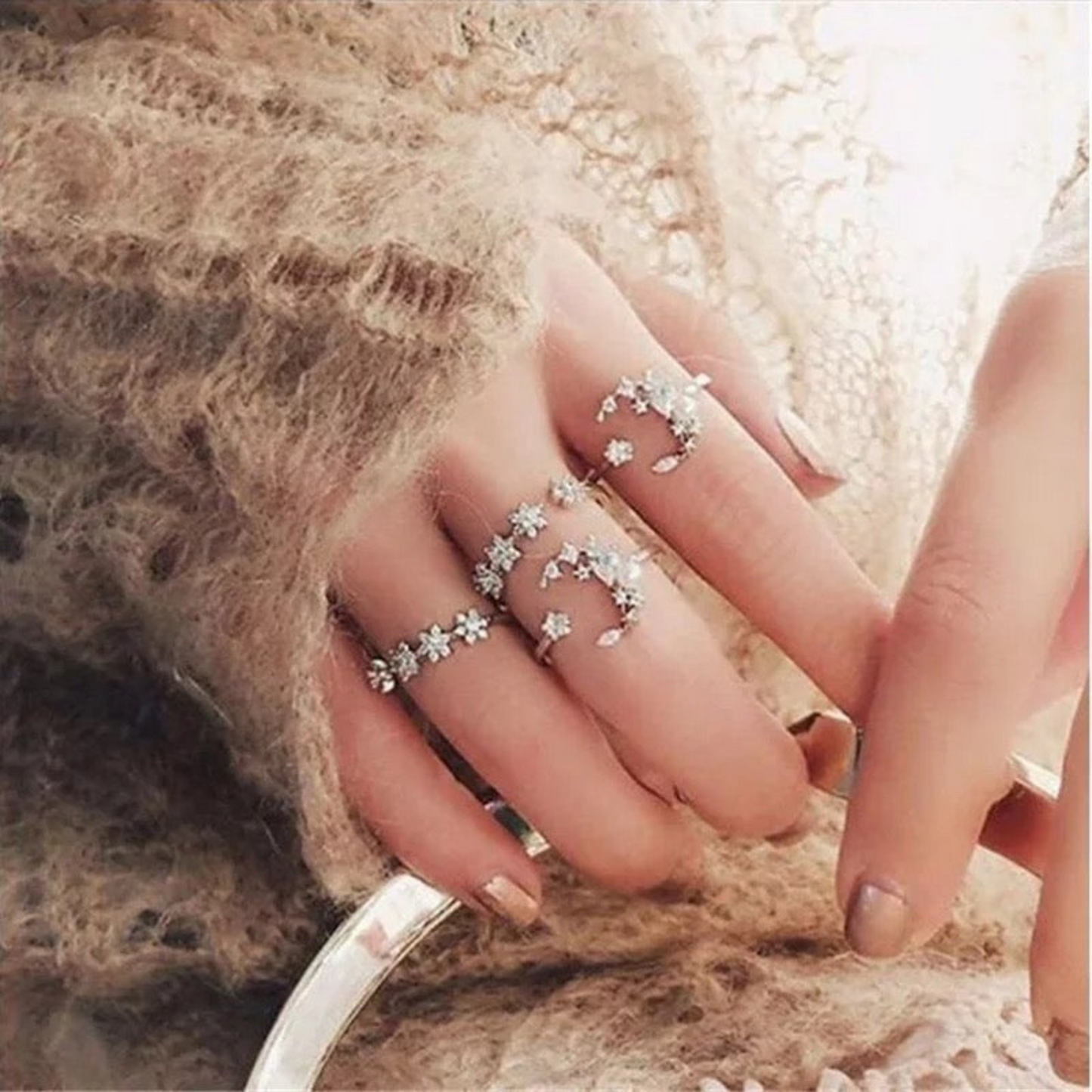 Crystal Crescent Moon Rings