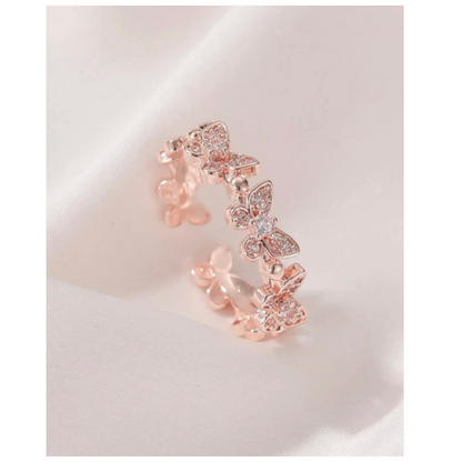 Rose Gold Crystal Butterfly Ring