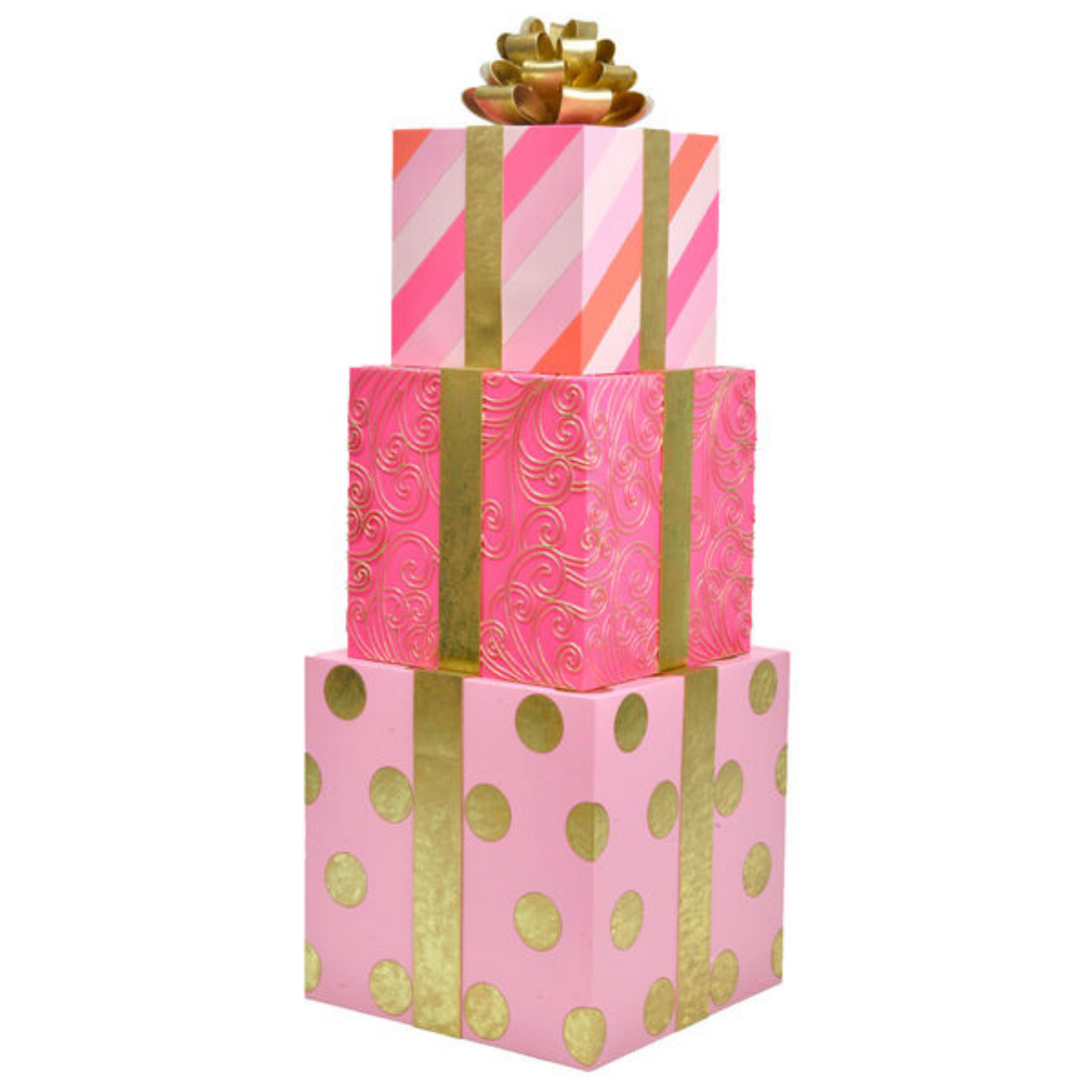 Stacked Pink / Gold Presents w/Gold Bow