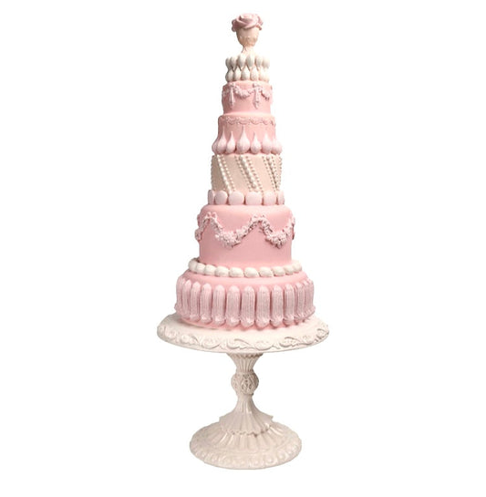 Large Pink Tiered Cake on Pedestal