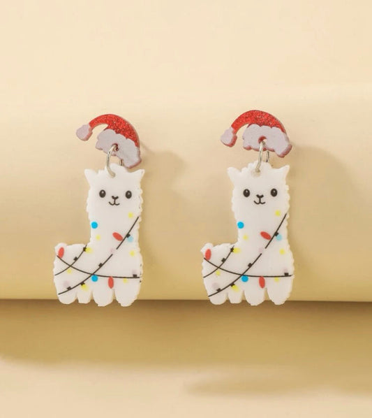 Llama Santa Earrings