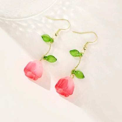 Hot Pink Drop Flower Earrings