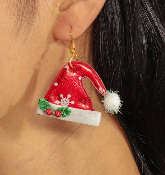Santa Hat Holly Earrings